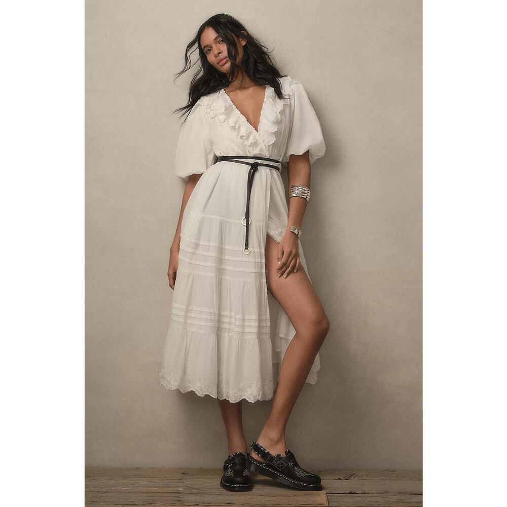 New Anthropologie Love The Label ShortSleeve Ruffled Tiered Wrap Maxi Dress XL